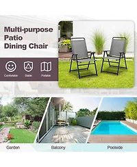 2pcs Patio Folding Sling Chairs Dining Armrest Backrest Outdoor Portable
