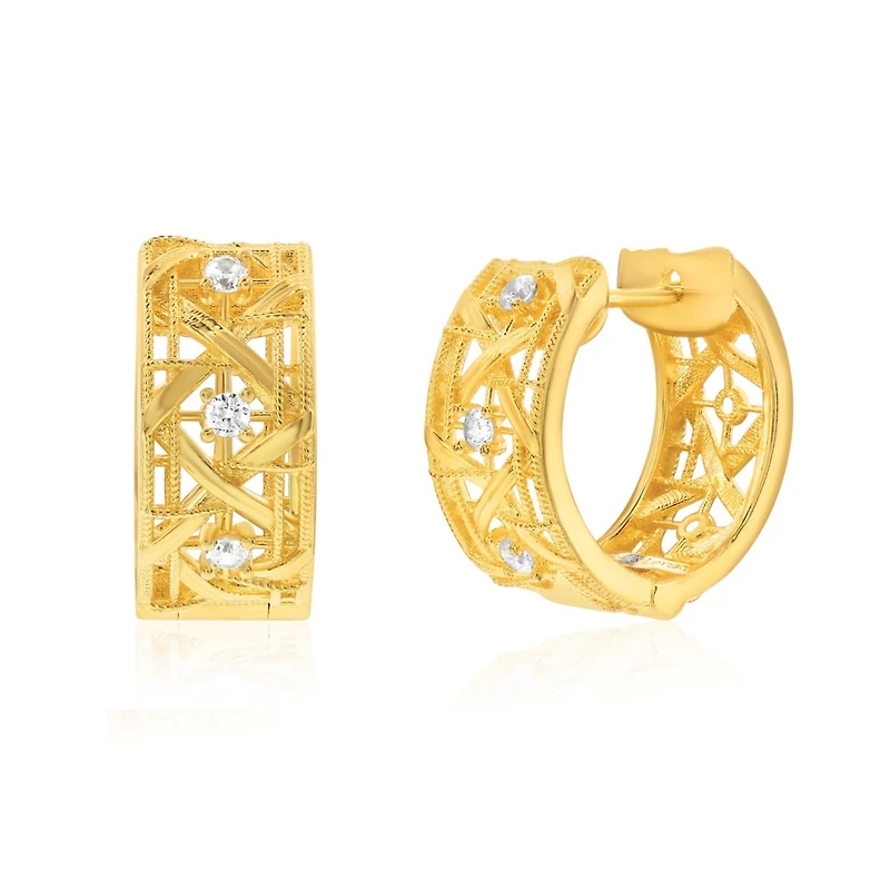 Suzy Levian Sterling Silver & Cubic Zirconia Cutout Huggie Hoop Earrings