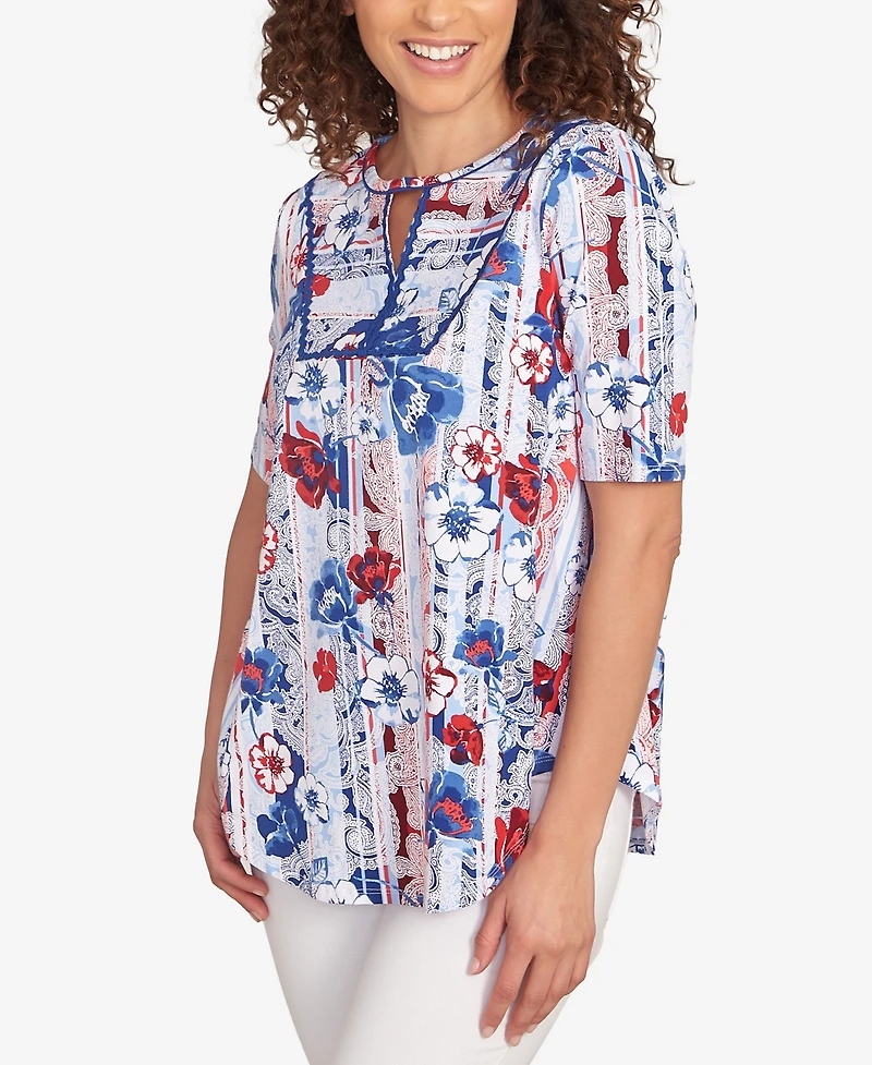 Ruby Rd. Petite Riviera Floral Stripe Print Knit Top