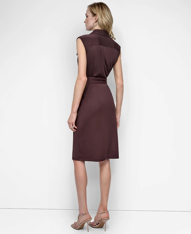 Dkny Women's V-Neck Cargo-Pocket Sleeveless Midi Dress
