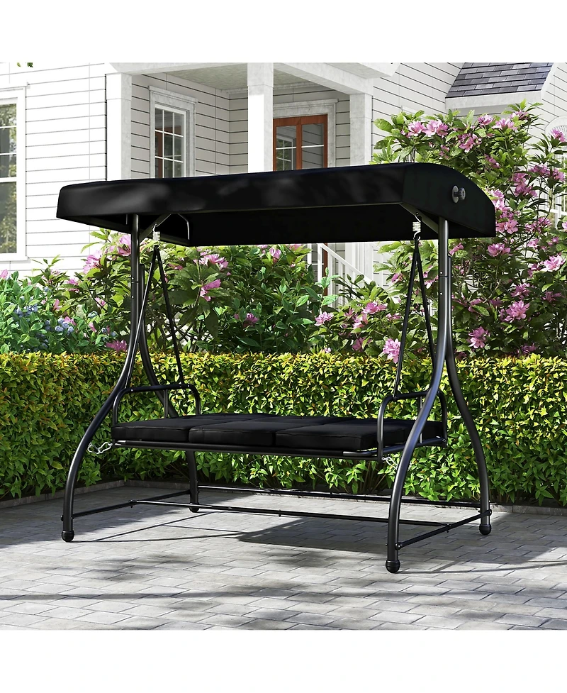 Gymax Converting Patio Swing Chair Porch Bed w/Adjustable Canopy & Thickened Cushion