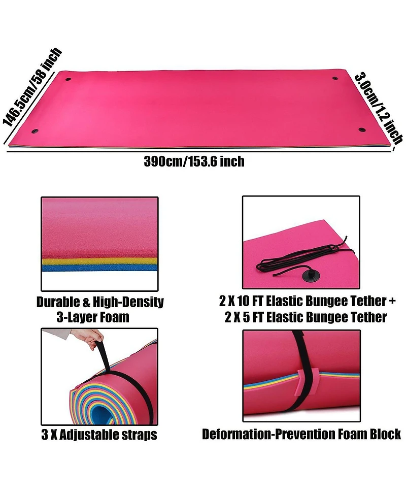 Hallolure Rose Pink Water Floating Mat Foam Pad, 13x5FT Bouncy Tear-Resistant Xpe Foam