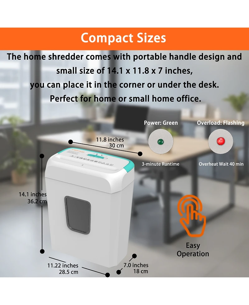 Bonsaii Secure Shredder, Home Office Shredder, high Security, 6-Sheet, Cross-Cut shredding for documents, Mail, Staples, Credit Cards, Equipped Conven