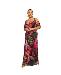 Fashion-szn Curve Women's Mesh Off The Shoulder Printed Maxi Dress