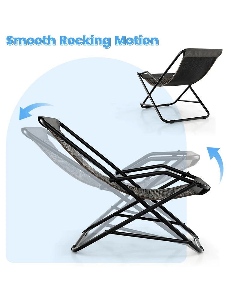 2 Pcs Patio Folding Rattan Sling Chair Rocking Lounge Chaise Armrest Garden