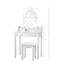 Makeup Dressing Table with Touch Switch Lighted Mirror and Cushioned Stool