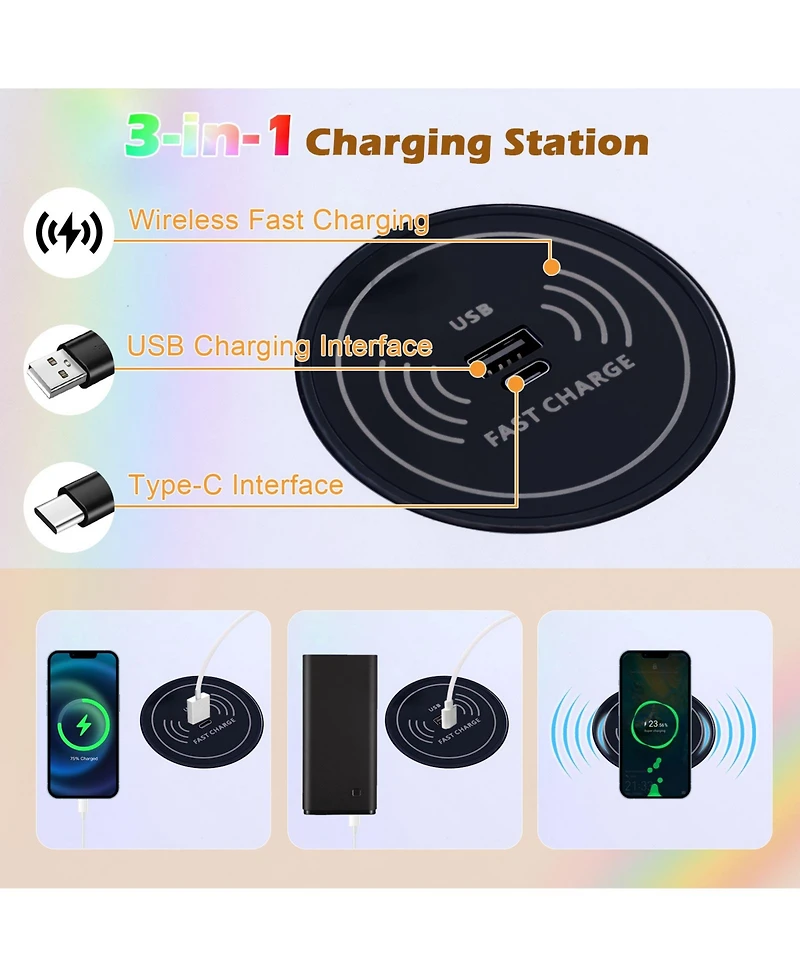 Vanity Table Set with Rgb Led Lights and Wireless Charging Station