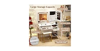 Modern Makeup Vanity Desk with Mirror and Lights and Stool Set
