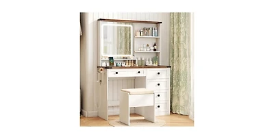 Farmhouse Vanity Set with Mirror and 3-Color Lighting