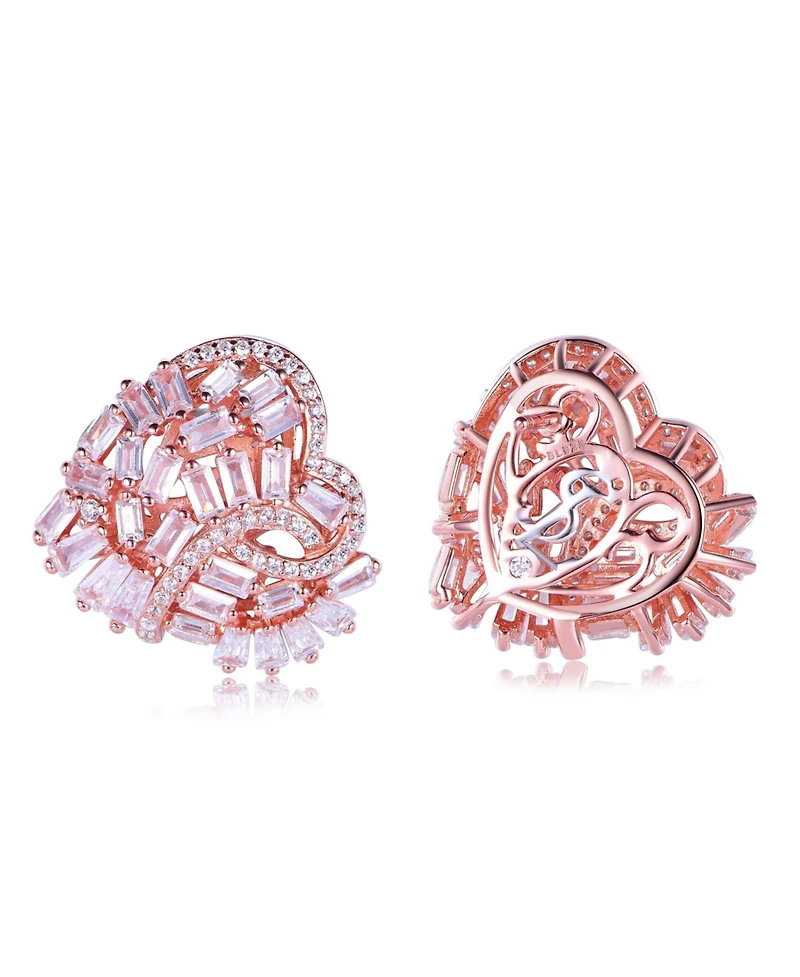 Suzy Levian Sterling Silver Cubic Zirconia Large Heart Cluster Earrings