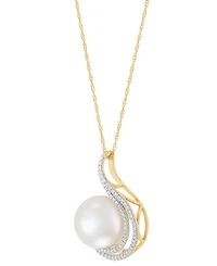 Honora Ming Pearl (11mm) & Diamond (1/4 ct. t.w.) Swirl 18" Pendant Necklace in 14k Gold
