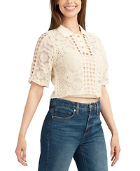 Bcx Juniors' Cotton Crochet Lace Polo Top