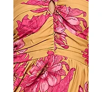 Katia Rae Juniors' Satin Printed Halter Maxi Dress
