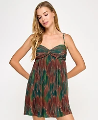 Seni & Cade Juniors' Printed Pleated Mesh A-Line Dress