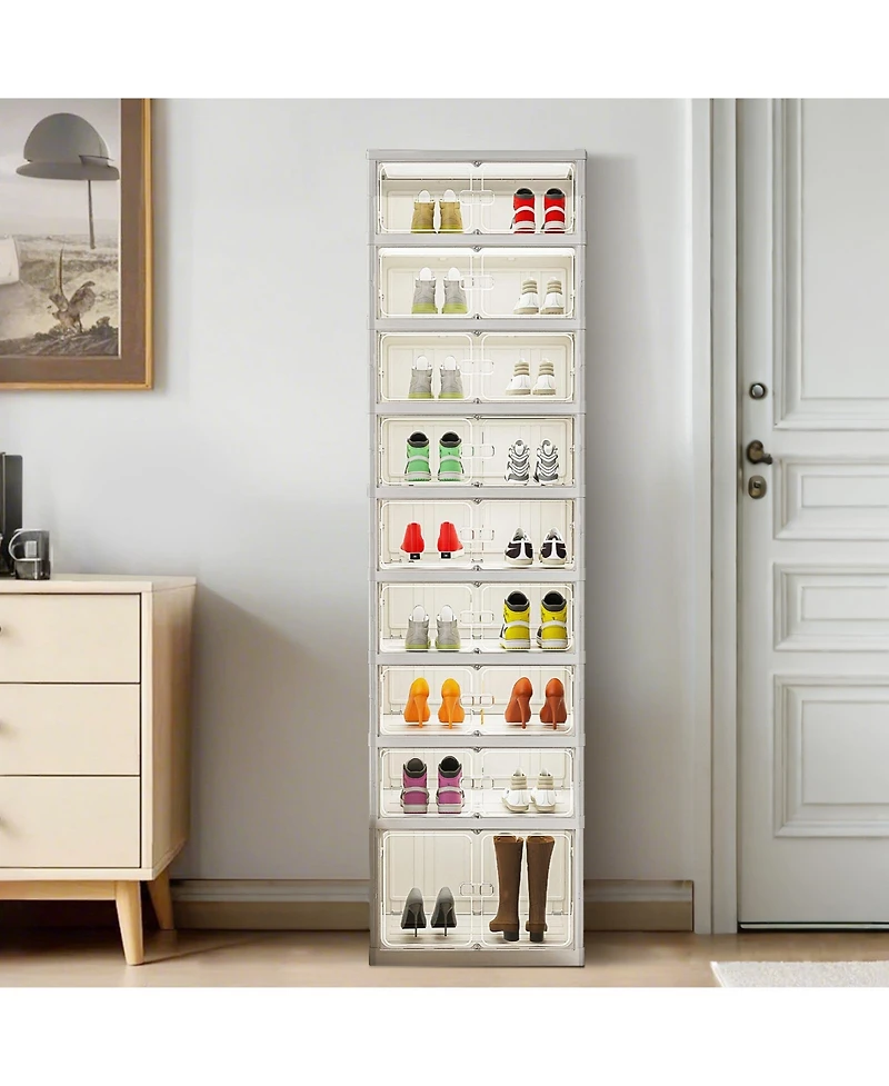 Shoe Organizer Storage Box, 18 Pairs Foldable Shoe Rack for Closet with Dustproof Doors, No Assembly Stackable Boot Shoes Boxes Cabinet Bins for Men a
