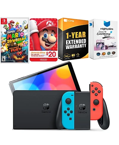Nintendo Switch Neon Red & Blue Oled Console with Super Mario 3D World + Bowser s Fury , Nintendo $20 eShop Gift Card