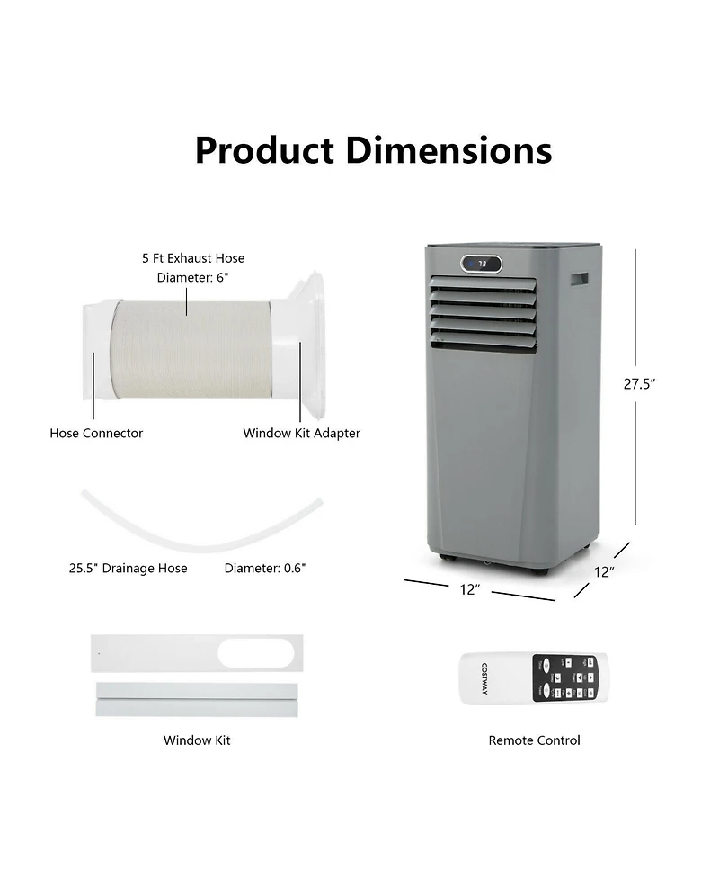 8000 Btu(Ashrae) 3-in-1 Portable Air Conditioner with Remote Control