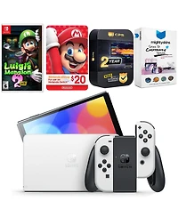 Nintendo Switch White Oled Console with Luigi s Mansion 2 Hd, Nintendo $20 eShop Gift Card, MightySkins Console and Controller Skin Voucher, and 2 Yea