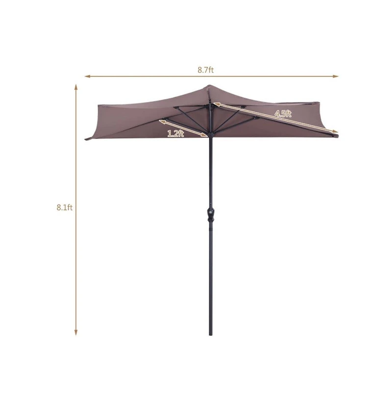 9 Feet Patio Bistro Half Round Umbrella without Weight Base