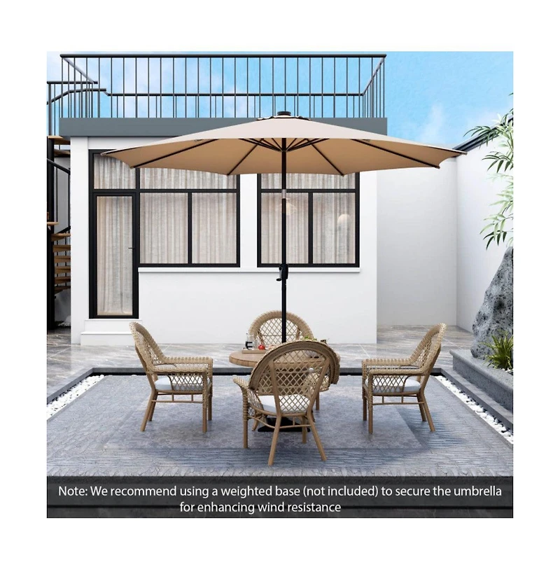 10 Feet Patio Umbrella with 112 Solar Lights and Crank Handle