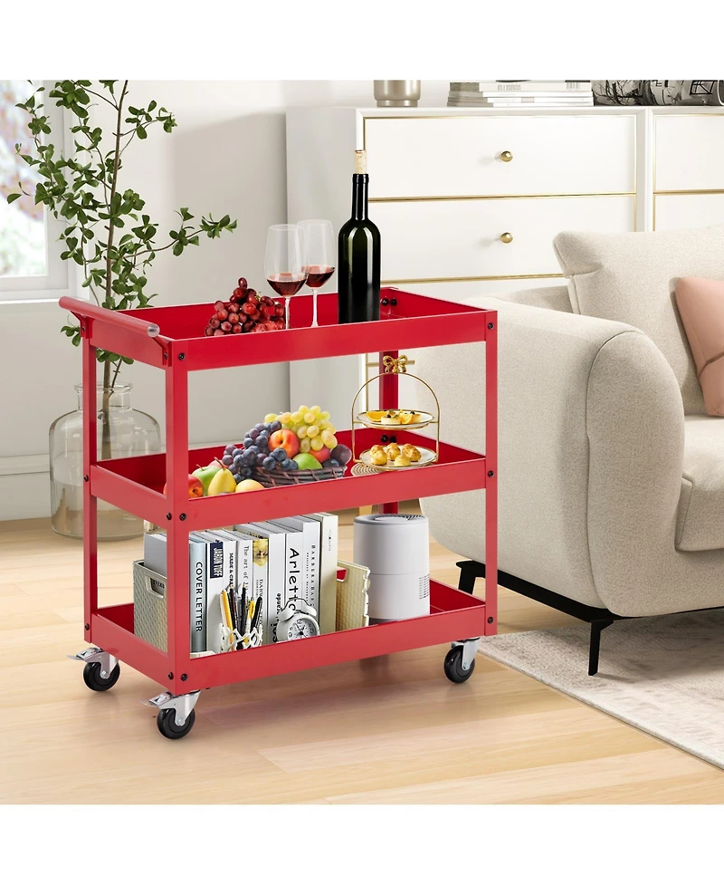 3-Tier Utility Cart with Steel Frame and Four Wheels