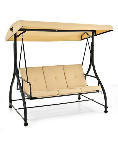 Gymax 3-Seat Outdoor Converting Patio Swing Glider Adjustable Canopy Porch Swing