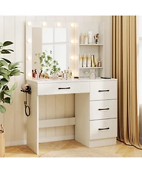 Vanity Desk with 3-Color Lights and Power Outlets