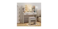 Vanity Set with Lighted Mirror and Stool Power Outlet