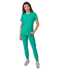 Medgear Women's 1-Pocket Top Knit Rib Cuff Jogger Pants Set