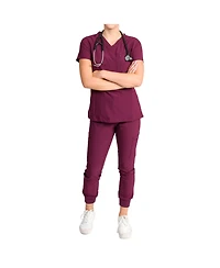 Medgear Women's Fleur Stretch Scrub Set with Zip Chest Pocket Top and Knit Rib Cuffs Jogger Pants