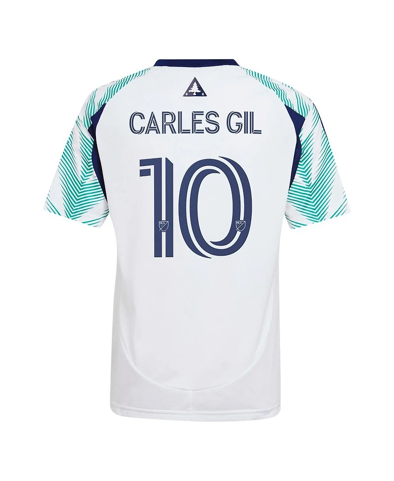 Adidas Big Boys and Girls Carles Gil White New England Revolution 2025 Eastern White Pine x Flag of New England Replica Player Jersey