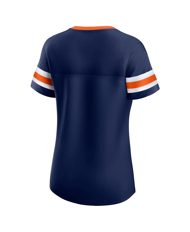 Fanatics Women's Navy Denver Broncos Iconic Bling Athena Lace-Up V-Neck T-Shirt