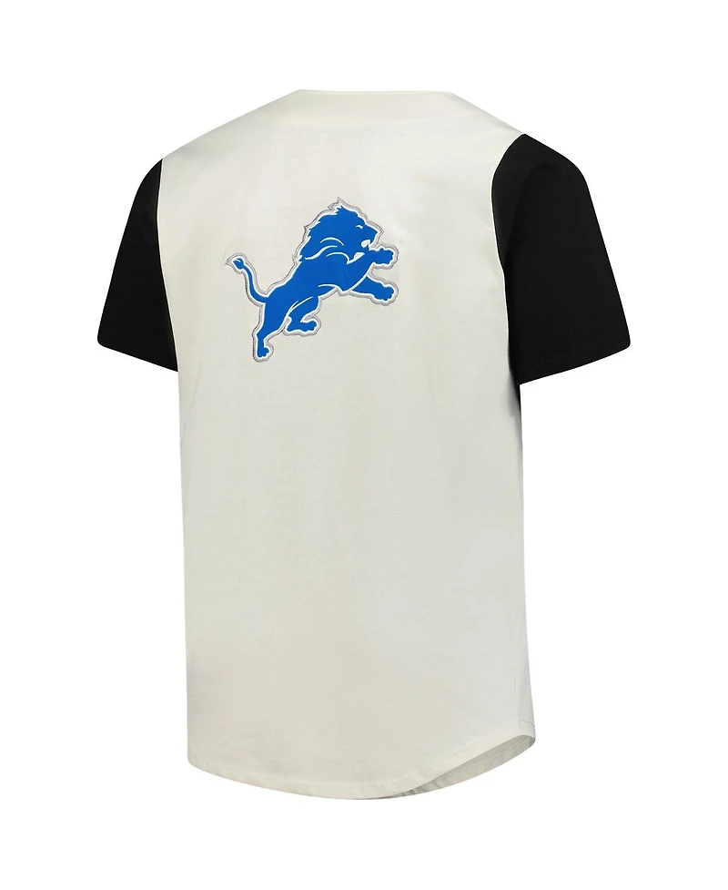 Fanatics Men's Big Tall Cream Detroit Lions Vintage Short Sleeve Button-Down T-shirt