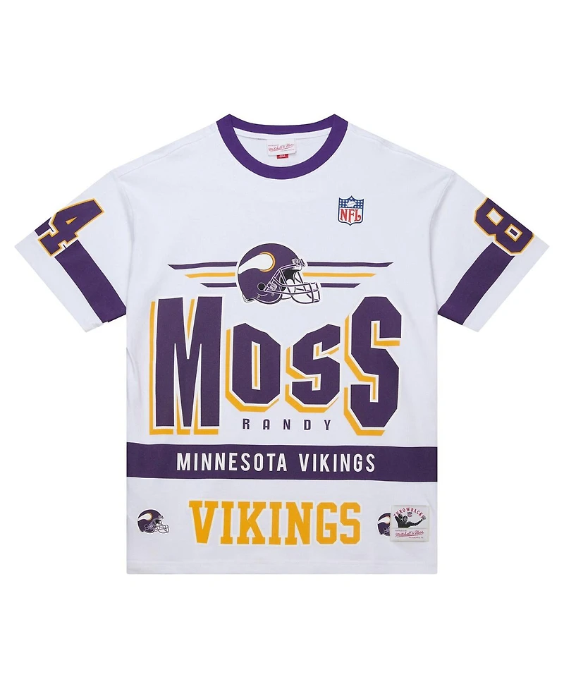Mitchell & Ness Men's Randy Moss White Minnesota Vikings Name Number Team Origins Vintage Logo T-Shirt