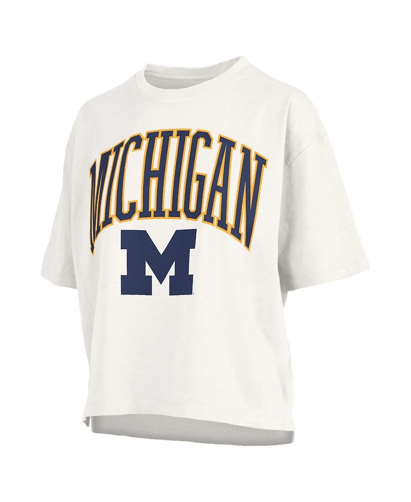 Pressbox Women's White Michigan Wolverines Nelson Arch Over Logo Waist Length Oversized Slub T-Shirt