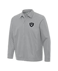 Antigua Men's Gray Las Vegas Raiders Pivot Full-Zip Jacket