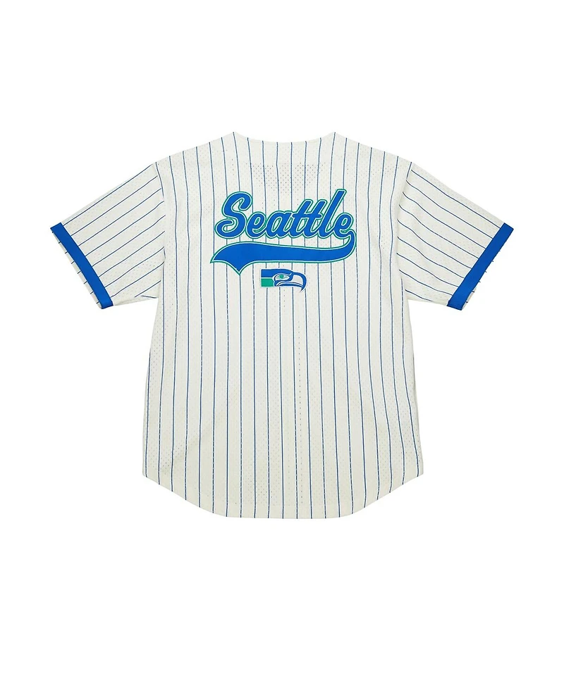 Mitchell & Ness Men's Cream Seattle Seahawks Vintage Logo Final Seconds Full-Button Mesh Top