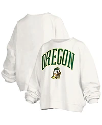 Pressbox Women's White Oregon Ducks Janise Arch Over Logo Waist Length Oversized Pullover Sweatshirt