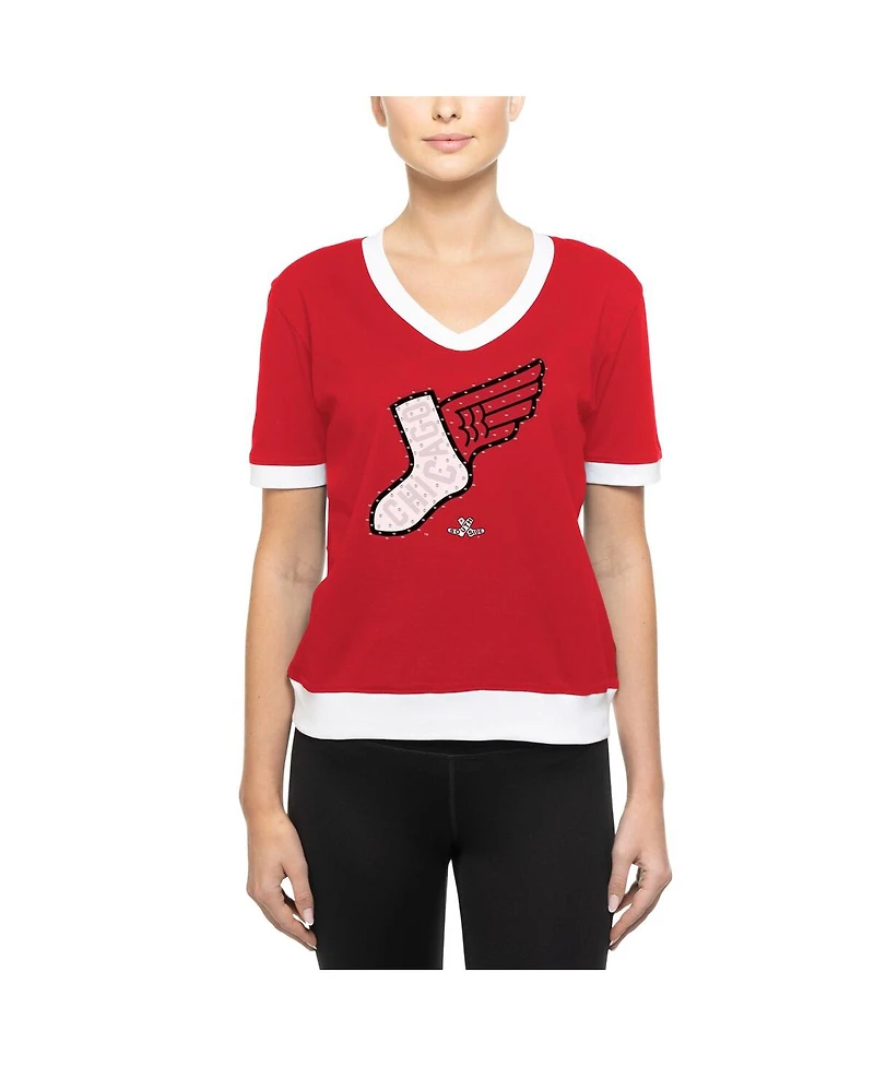 New Era Women's Red Chicago White Sox 2025 City Connect Rhinestone V-Neck T-Shirt