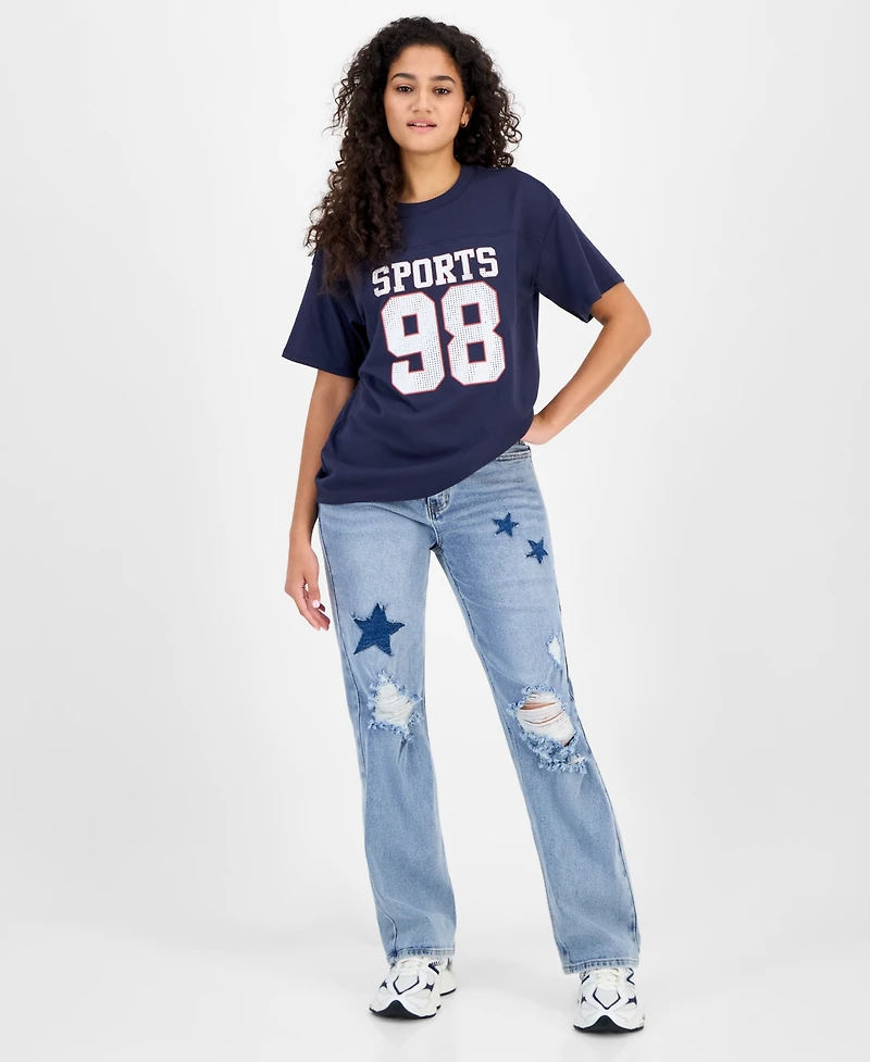 Madden Girl Juniors' Rhinestone-Graphic Short-Sleeve T-Shirt