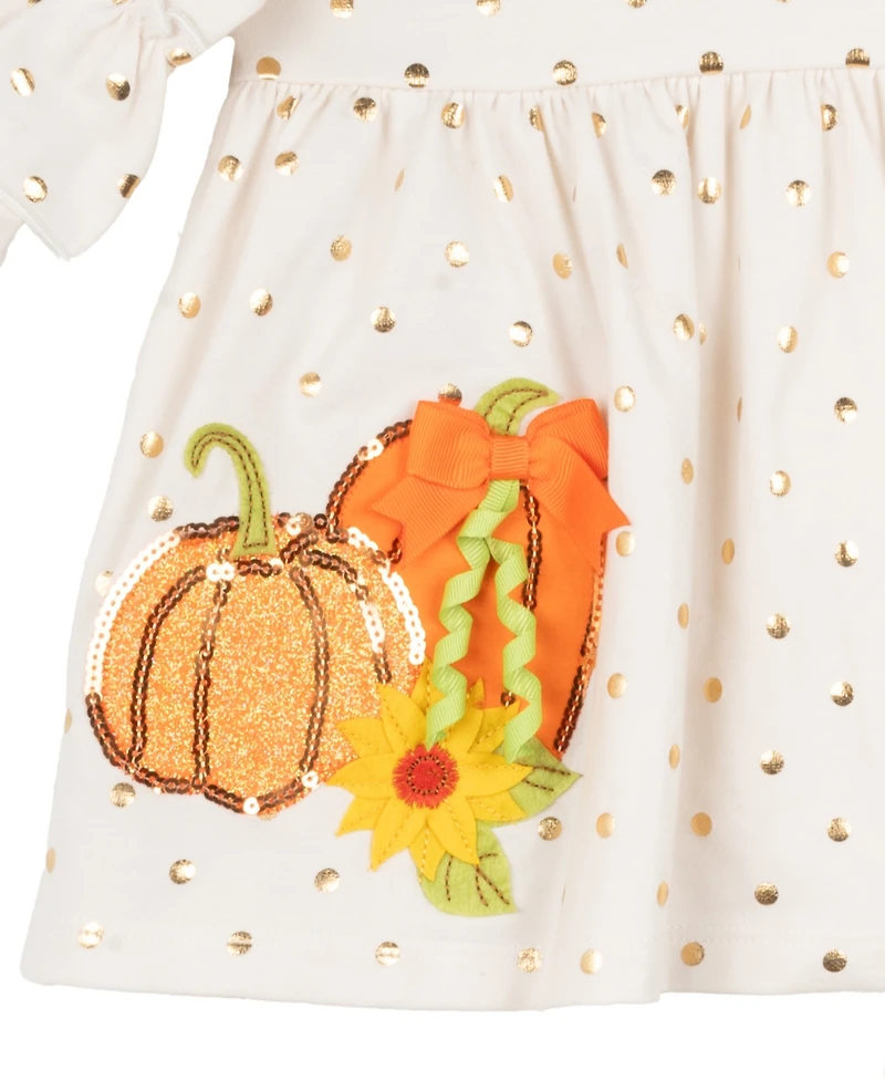 Rare Editions Baby Girls 2-Piece Pumpkin Polka Dot Top and Plaid Pants Set