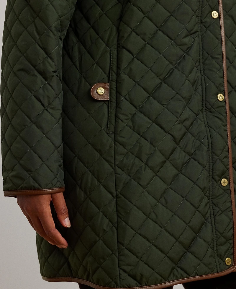 Lauren Ralph Plus Hooded Quilted Faux-Suede-Trim Coat