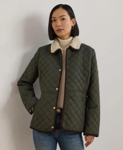 Lauren Ralph Lauren Womens Faux Sherpa Collar Quilted Coat P Xs Xxl