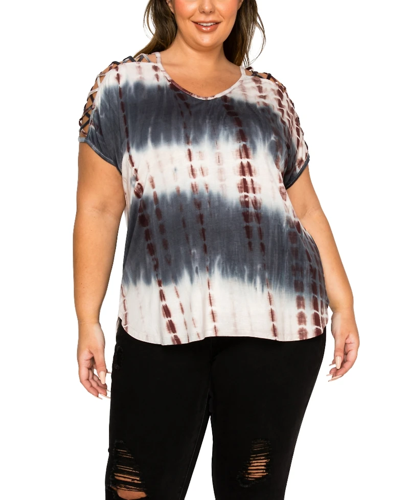 Coin 1804 Plus Tie Dye Lattice Sleeve Dolman T-Shirt