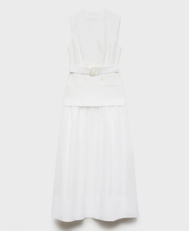 Mango Women's Belt Combined Woven Dress