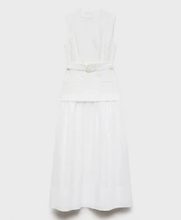 Mango Women's Belt Combined Woven Dress