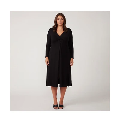 Eclipse Black Long Sleeve V-Neck Midi Dress