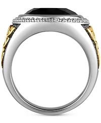 Men's Onyx & Diamond (3/8 ct. t.w.) Halo Ring in Sterling Silver & 14k Gold-Plate