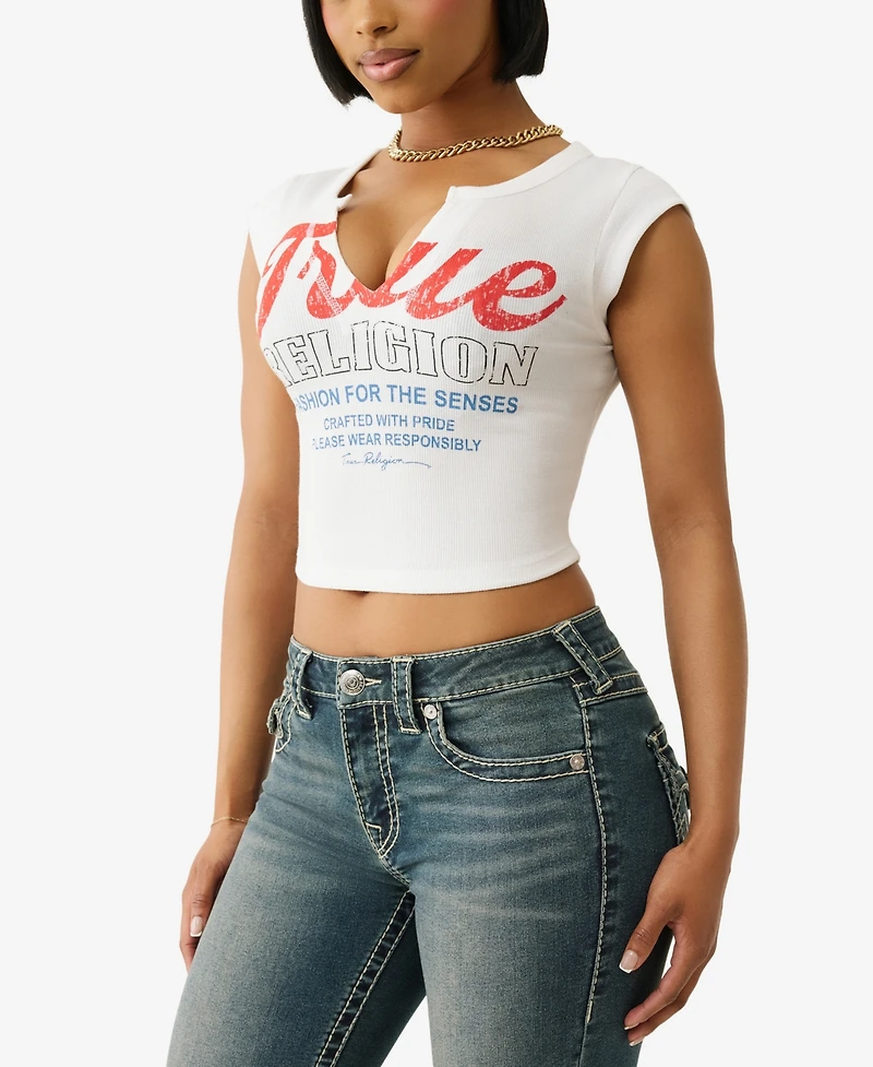 True Religion Women's Vintage Tr V Notch Rib Top