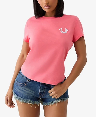 True Religion Women's Ss Embroidered Horseshoe Crew Neck T-Shirt